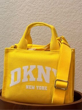DKNY Yellow Canvas Crossbody Bag with Bold Logo